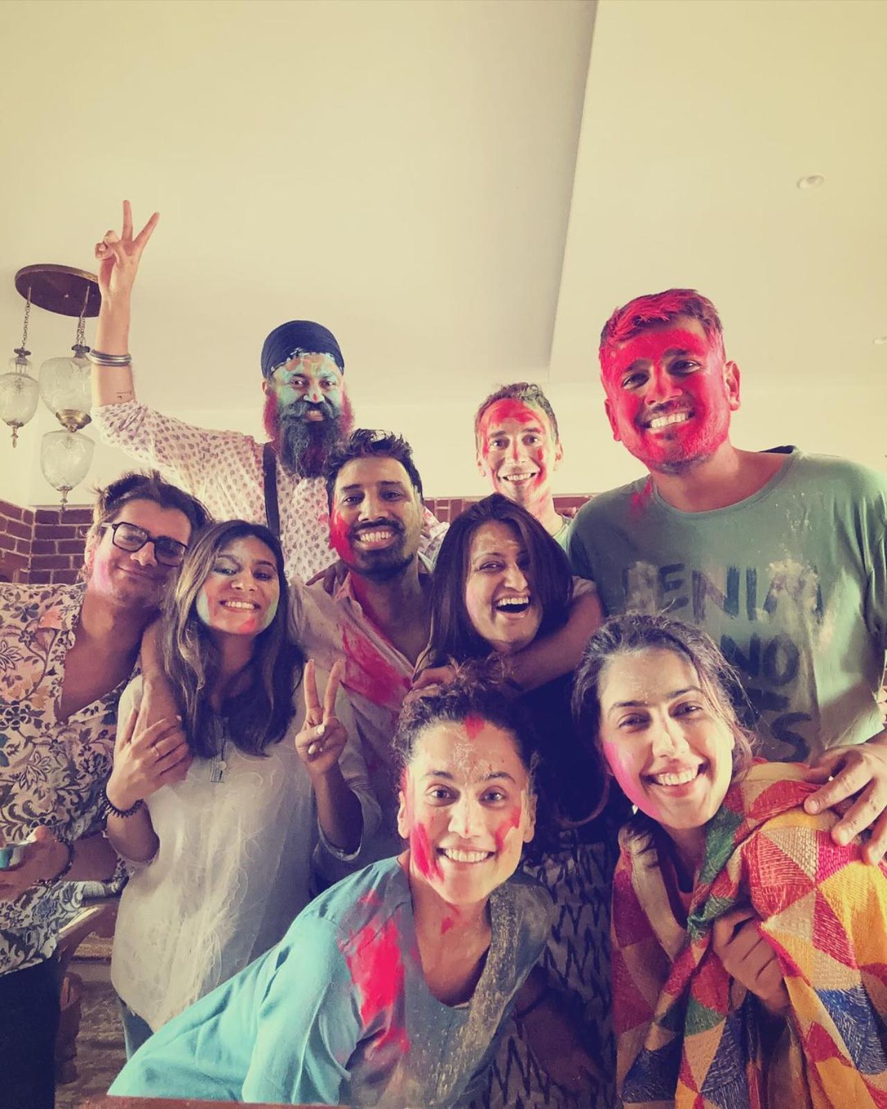 Taapsee Pannu and her beau Mathias Boe were seen playing Holi with friends hours after reports of their marriage surfaced
